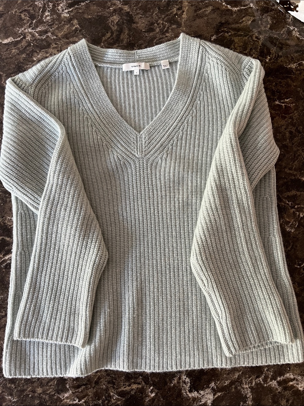 Vince V-Neck Ribbed Sweater - pale blue green